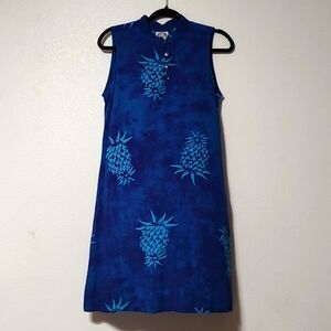 Peppermint Bay Sleeveless Blue Pineapple Dress Size M